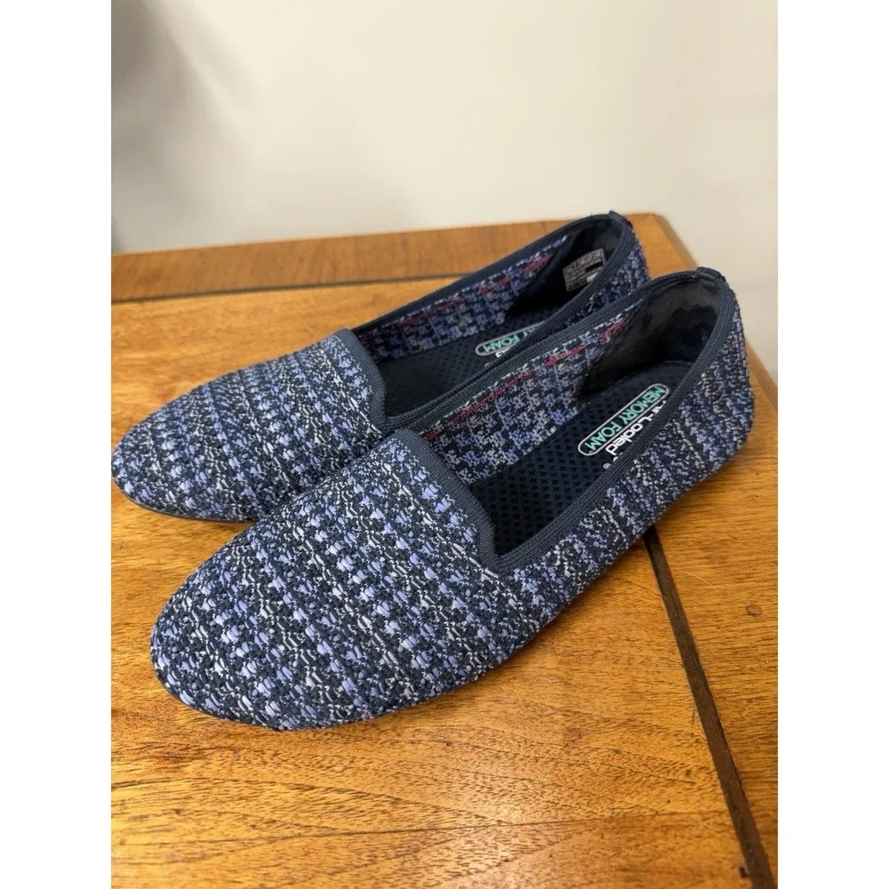 Skechers Cleo Round our Moment Women's 10 Knit Ballet Flats Navy White Foam Cool